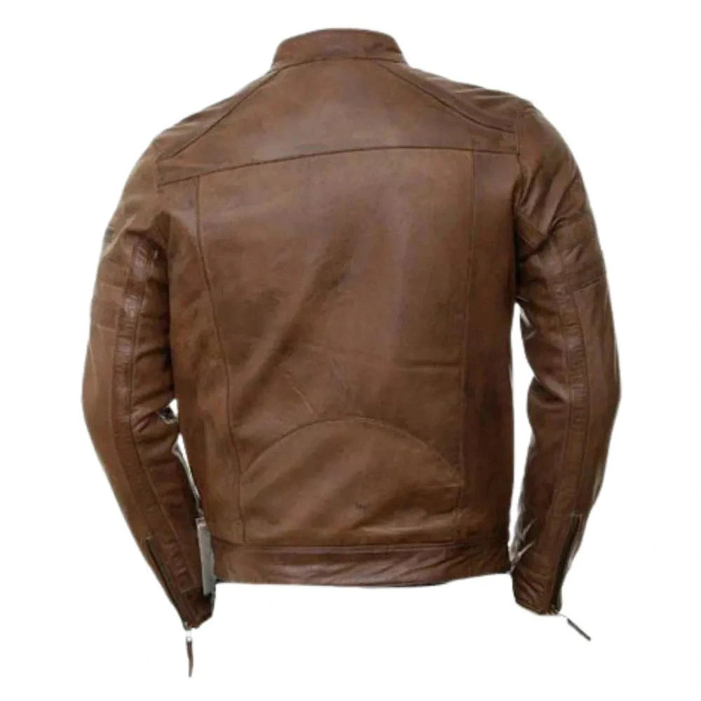 Brown moto style jacket with patterns