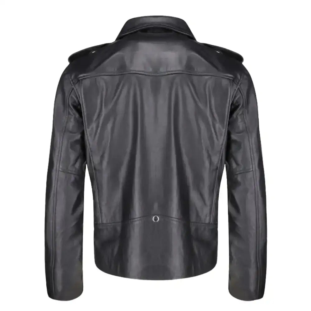 Classic Leather Biker Jacket with Epaulette