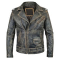 Distressed Belted Leather Biker Jacket