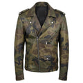 Military Printed Camouflage Leather Biker Jacket