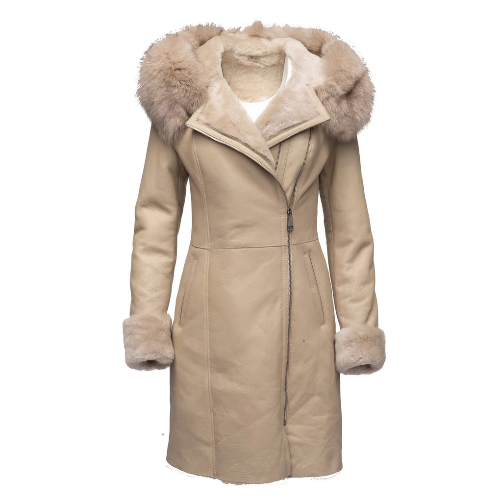 Gracie’s Hooded Sheepskin Shearling Jacket With Fox Fur