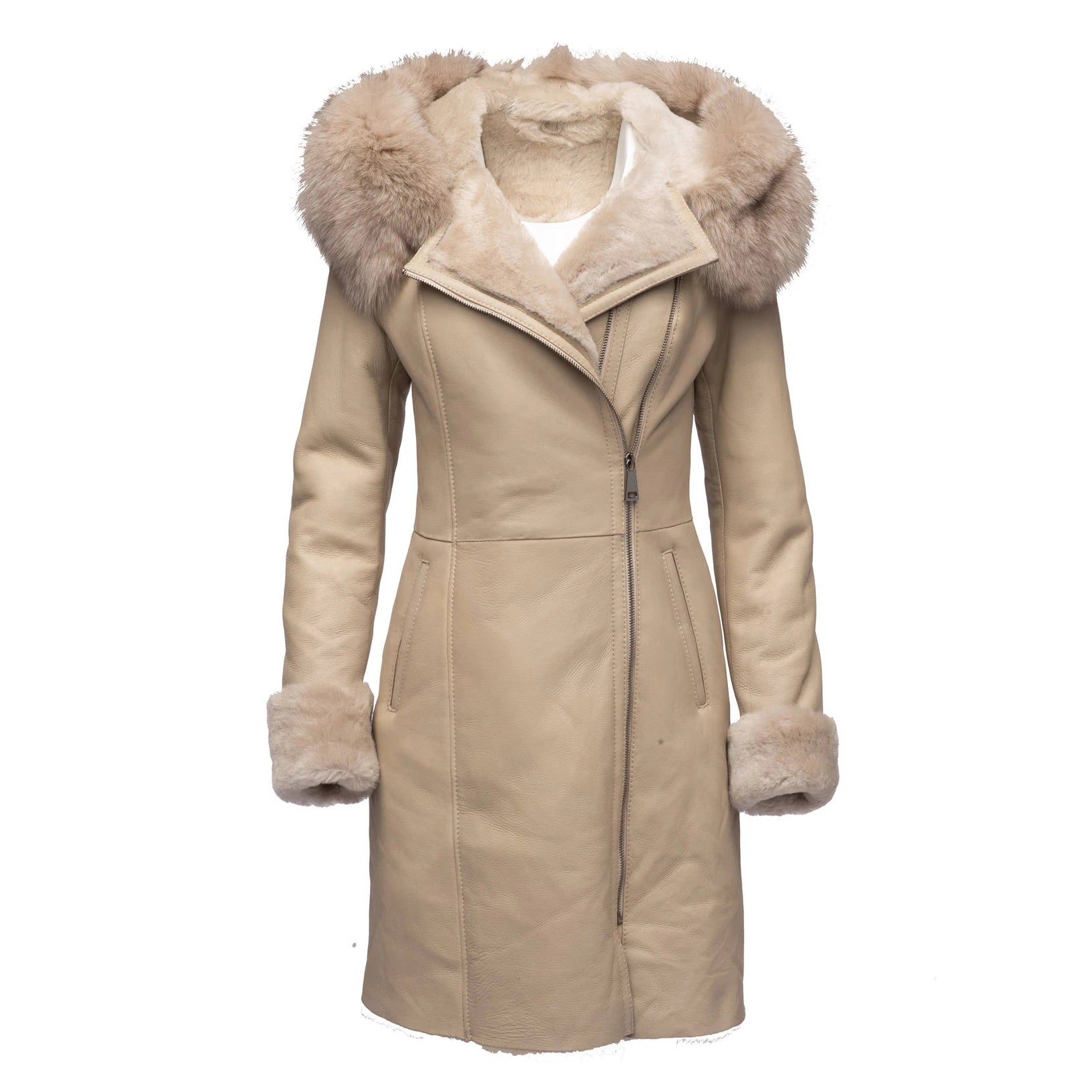 Gracie’s Hooded Sheepskin Shearling Jacket With Fox Fur