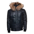 Traynor Leather Puffer Jacket with Fur Hood & Ribbed Trim