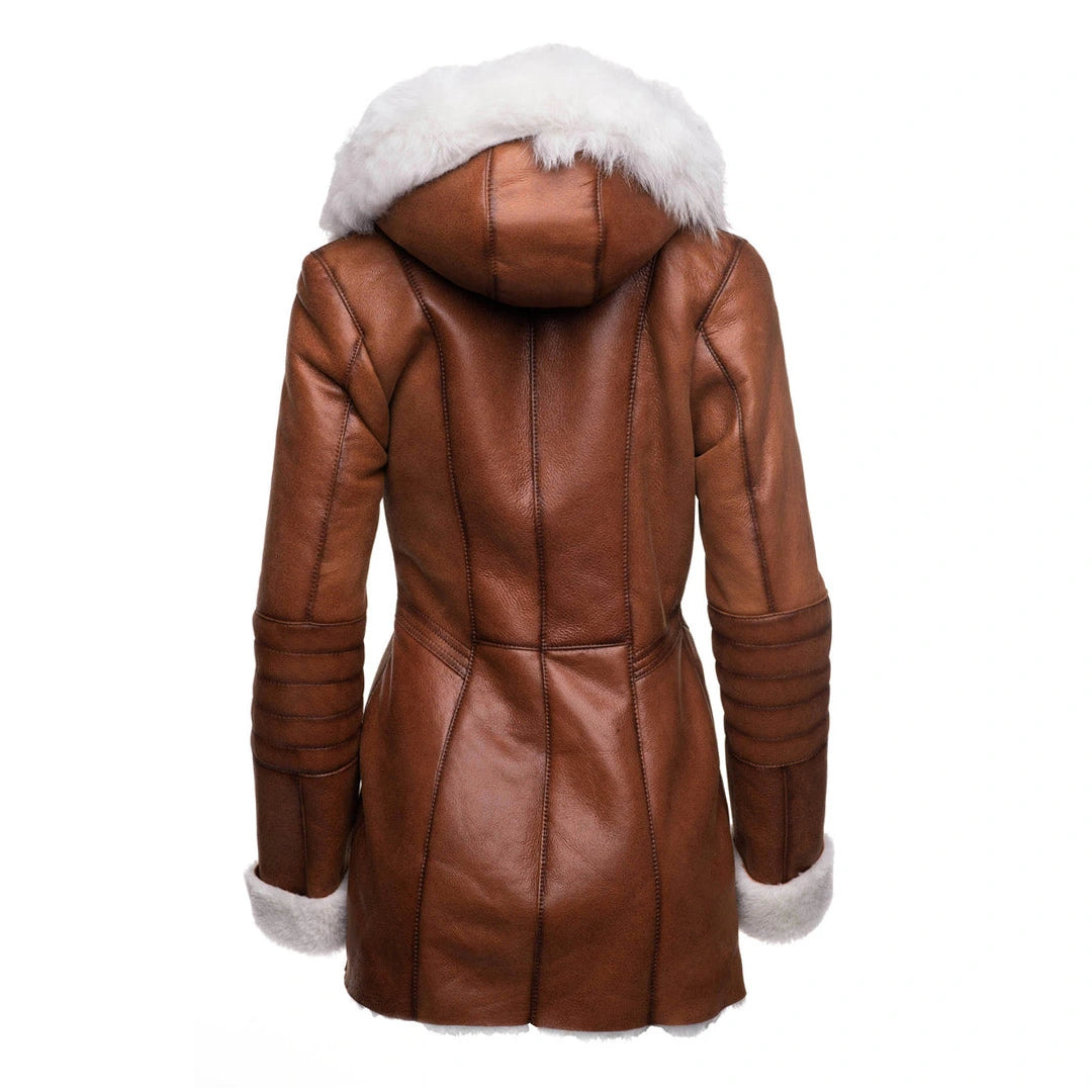 Ayva's Tan Shearling coat with fox fur trim Hoodie