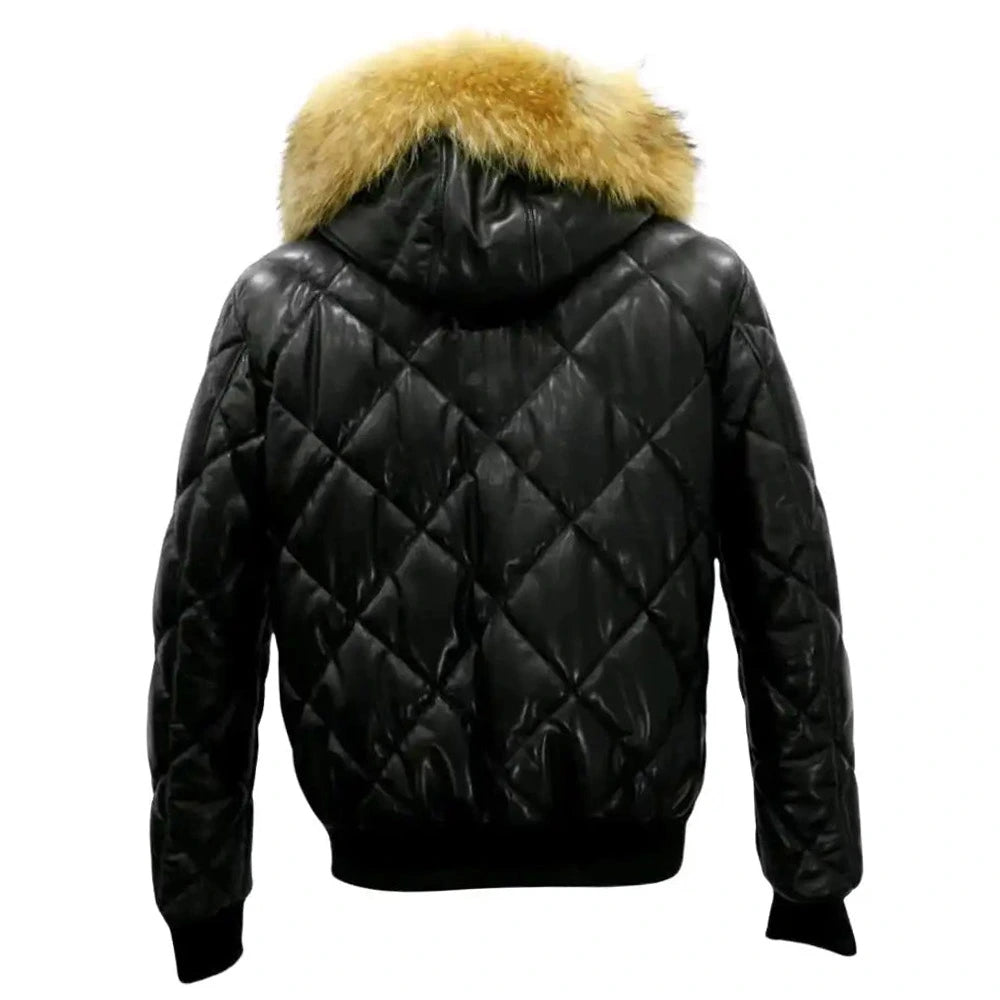Joel Diamond Quilted & Hooded Leather Puffer Jacket