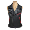 Biker leather vest with contrast zipper