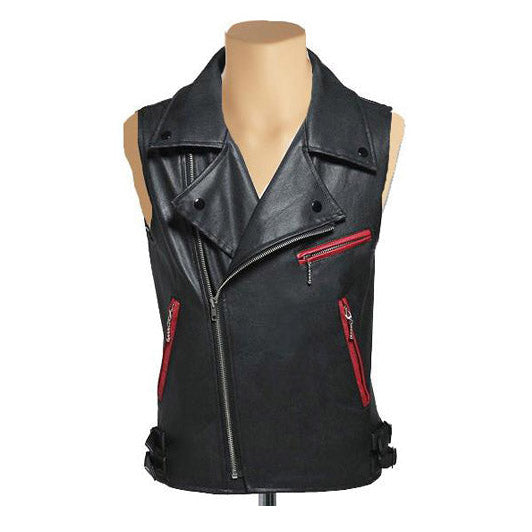 Biker leather vest with contrast zipper
