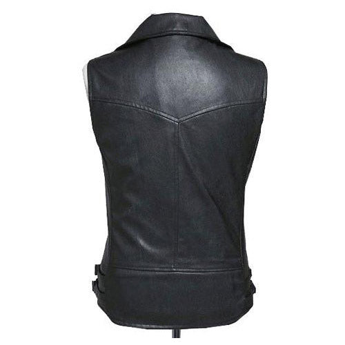 Biker leather vest with contrast zipper