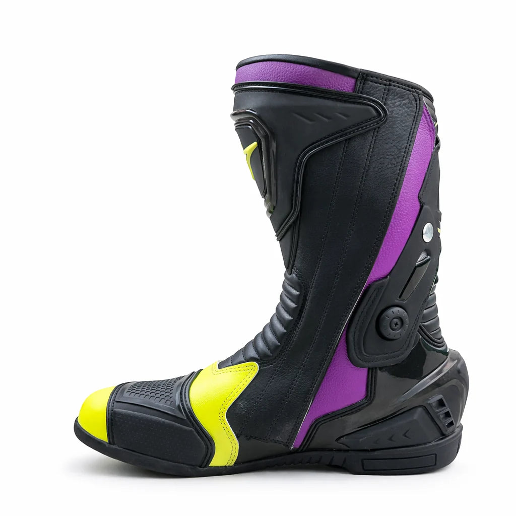 Alpinestars Motorcycle Racing Boots | Purple & Neon Edition