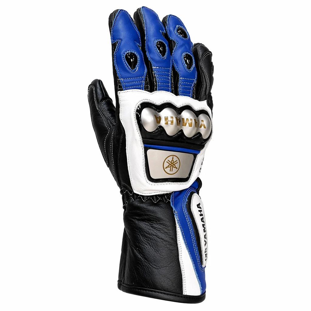 Yamaha Leather Motorcycle Racing Gloves | Blue