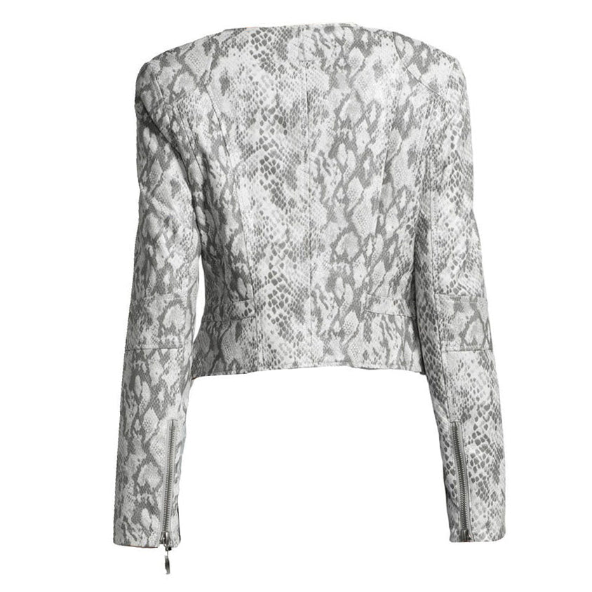 Women's grey snake print leather jacket
